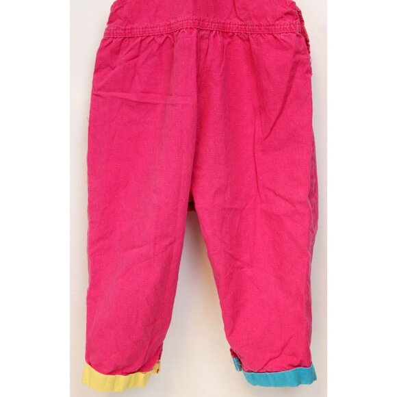 Vtg 90s Oshkosh Pink Colorblock Overalls girls 2T Dancing Bear Woven Flower USA - Picture 8 of 11